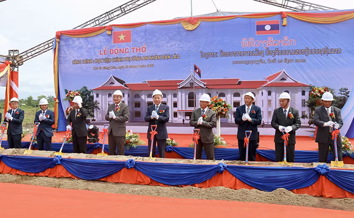 Minister To Lam attends ground-breaking ceremony for Lao Public Security Political Academy -0