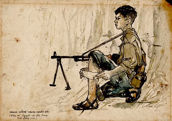 A sketch drawn in 1968 by painter Co Tan Long Chau. Source: Courtesy of the exhibition organiser.