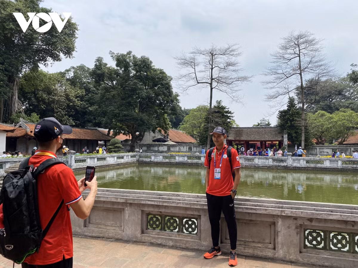 Sepak Takraw players of Thailand visit Van Mieu - the first university of Vietnam - in Hanoi capital.
