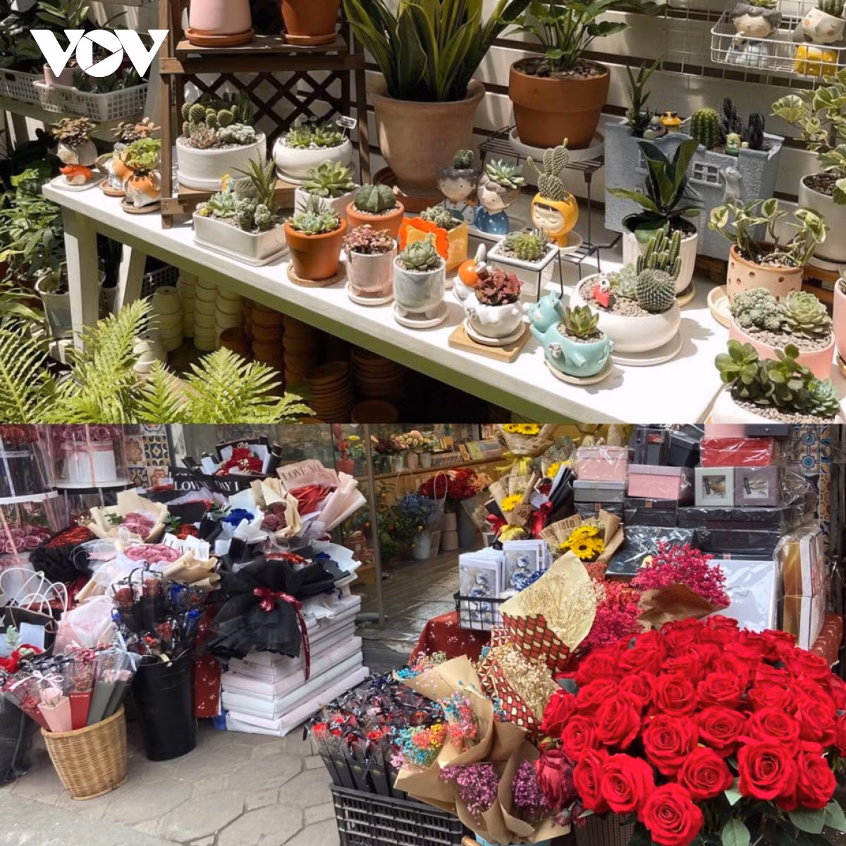 Gift market bursting ahead of International Women’s Day ảnh 1 Flowers represent the most popular item these days on Pho Hue, Kim Ma, and Nguyen Trai streets in Hanoi. Each flower basket costs between VND300,000 to several million VND.