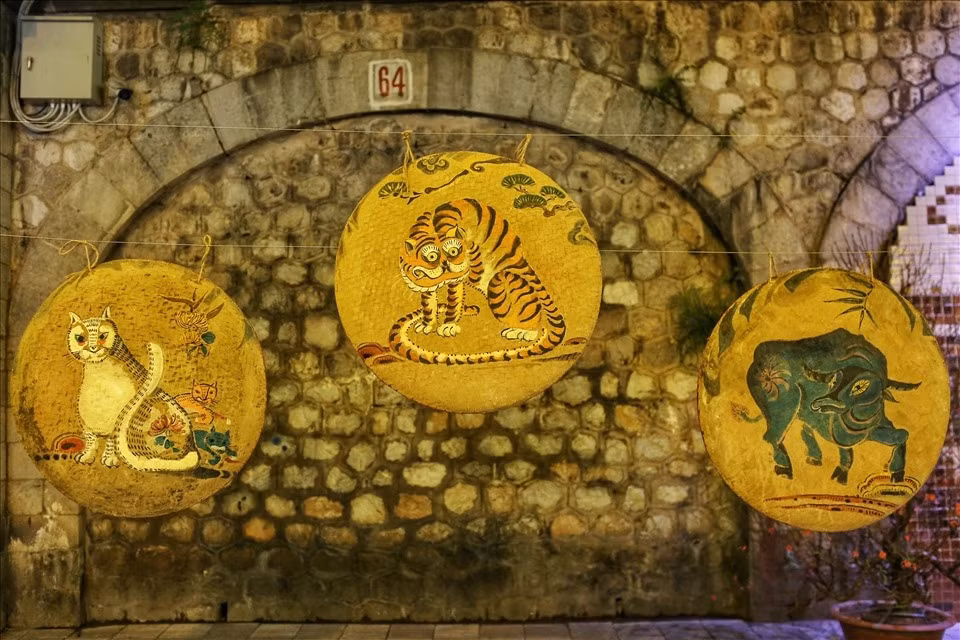 Paintings featuring 12 zodiac animals are put on display at the Phung Hung street mural space.