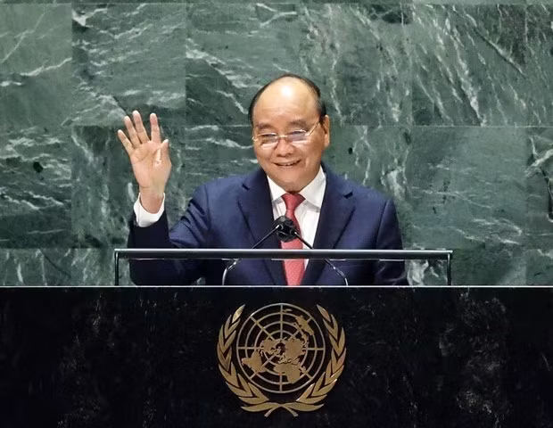 President Nguyen Xuan Phuc&nbsp;at the&nbsp;High-level General Debate of the 76th session of the United Nations General Assembly. (Photo: VNA)