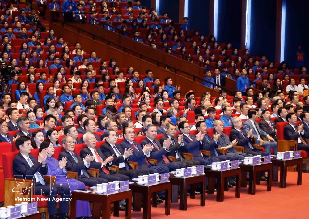 Party General Secretary and State President To Lam and delegates at the opening session of the 13th Ho Chi Minh Communist Youth Union National Congress for the 2026–2031 term in Hanoi on June 25 (Photo: VNA)