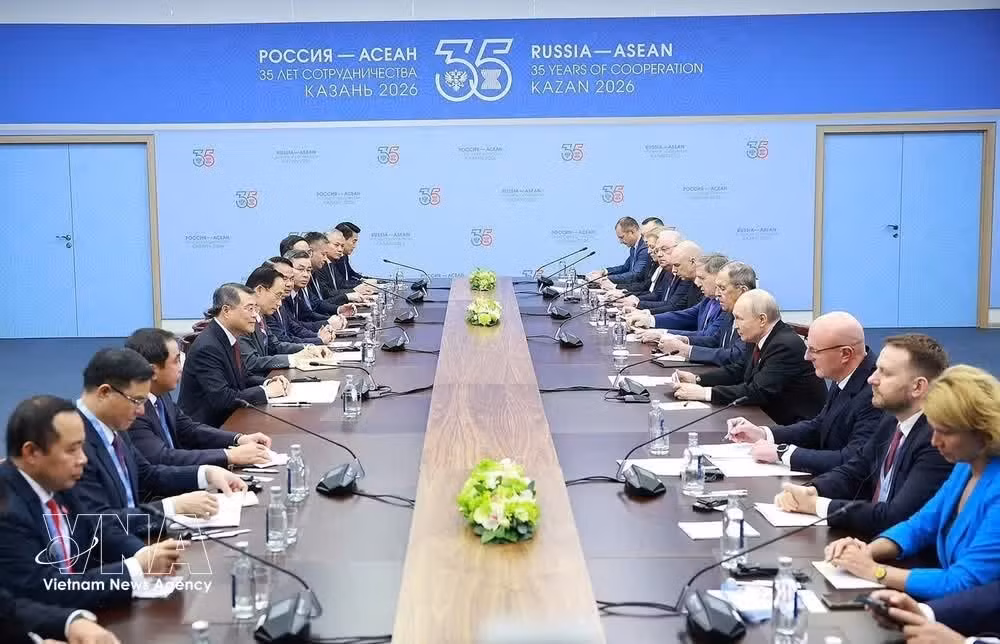 At a meeting between Prime Minister Le Minh Hung and Russian President Vladimir Putin (Photo: VNA)