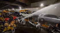 Police conduct firefighting and rescue drill at Saigon River Tunnel
