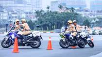Traffic police officers show off excellent driving skills
