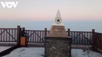 Hoarfrost on the top of Fansipan Mt. peak ahead of winter arrival