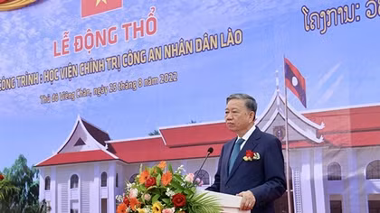 Minister To Lam attends ground-breaking ceremony for Lao Public Security Political Academy