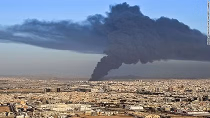 Saudi Aramco storage petroleum facility hit by Houthi attack, causing fire