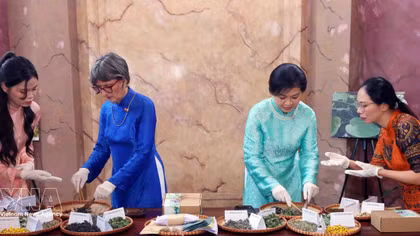 Spouses of Vietnamese, Swiss leaders visit Hanoi University of Pharmacy